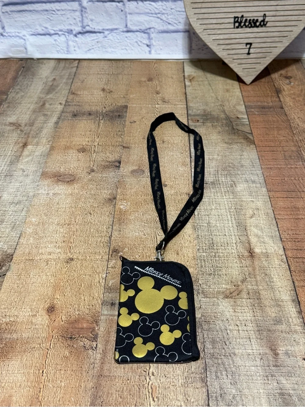 Disney Mickey Mouse Black Gold Lanyard with Cell Phone Case or Coin Purse